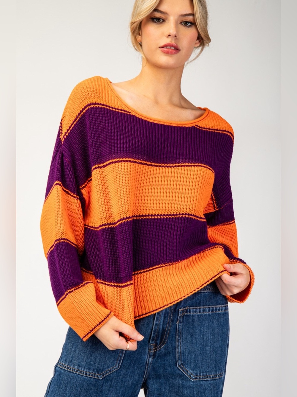 Ee:some orange and purple striped long sleeve sweater
